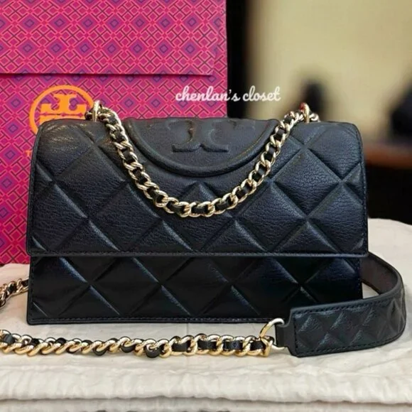 Tory Burch Fleming Black Leather Authentic Shoulder Bag With Gold Hardware - Picture 15 of 15